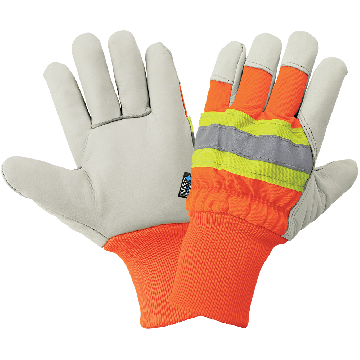 Safety Armor Cowhide Leather Insulated Gloves - Knit Wrist And High Visibility 